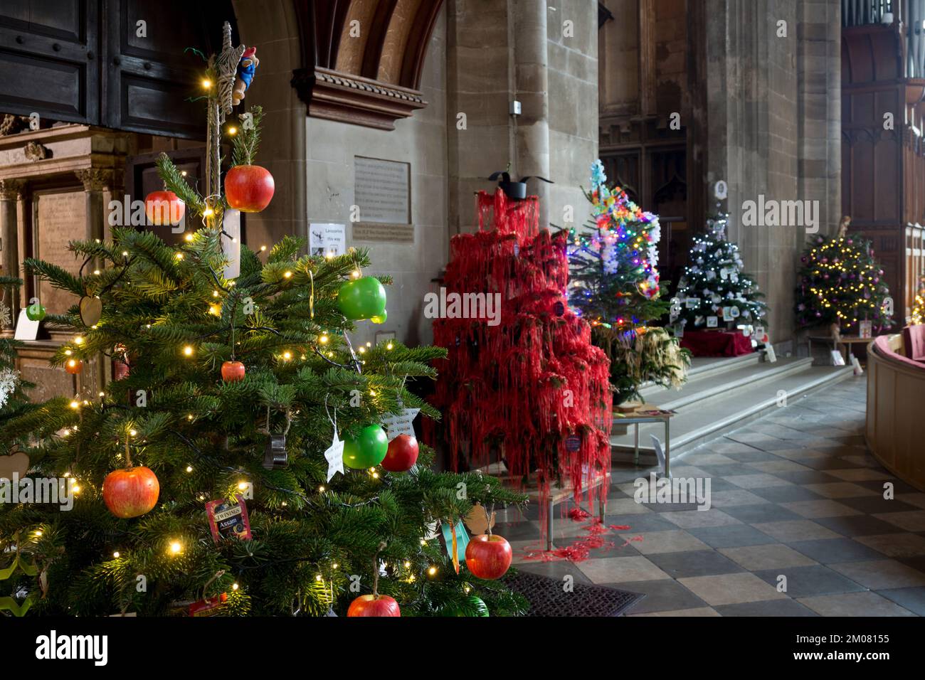 Trees in the Christmas tree festival, St. Mary`s Church, Warwick